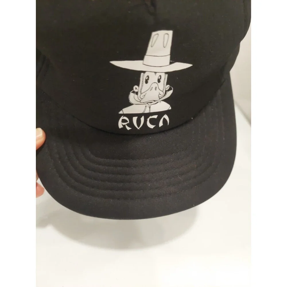RVCA By PM Tenore Black Snapback Trucker Hat Cap White Duck In Tall Hat RARE